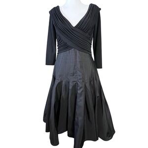 Tadashi Collection Pleated Fit & Flare Dress Womens 6 Ruched Satin Cocktail LBD
